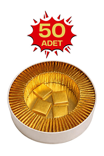 Metal Kutuda Altın Sargılı Sütlü Madlen 50 Adet İkramlık Çikolata