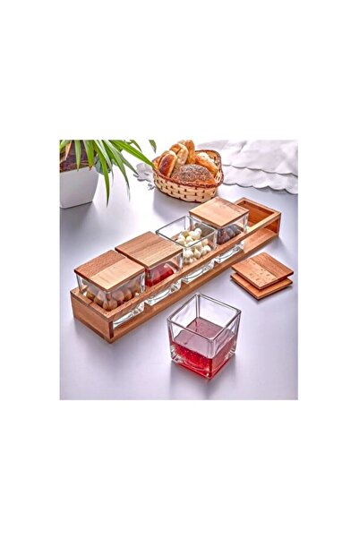Empressco 5-Piece Glass Spice and Snack Container Set with Wooden Stands, Sty...