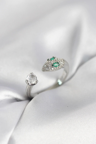 Marsilyan Snake Model Zircon Stone Silver Color Women's Ring Elk-Bjtieg