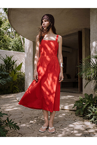 LC Waikiki Peak New Season Square Neck Waist-Slit Dress