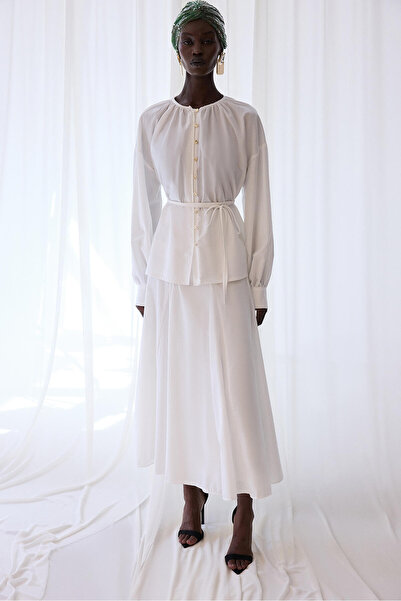 Touché Privé Gold Buttoned Shirt Skirt Set
