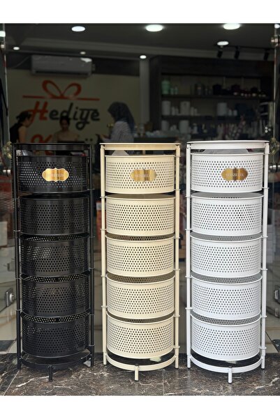 Hediye Köşkü Beyaz 5 Katlı Metal Sebzelik Patates Soğan Saklama Rafı – Açılır...