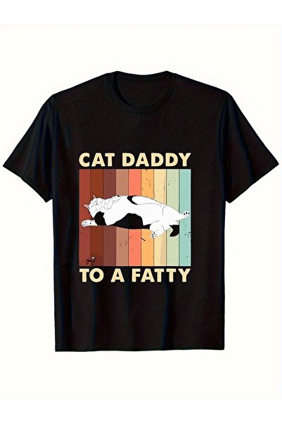 LİNA06 قميص رجالي أسود برقبة مستديرة بتصميم Cat Daddy Fatty، هدية مثالية لعام...