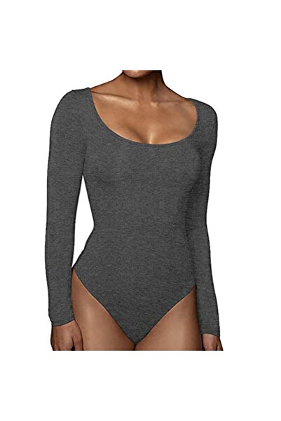 ROOMTOUR Body damă guler înalt mânecă lungă elegant Gri XL
