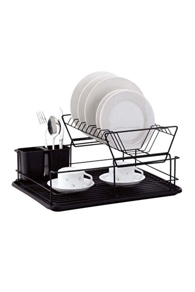 Trust Iron Kitchen Dish Drainer Rack with Plastic Tray & Cutlery Holder Black...