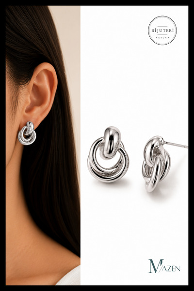 MAZEN Interlocking Ring Design Silver Color Bijouterie Earrings Modern Women'...