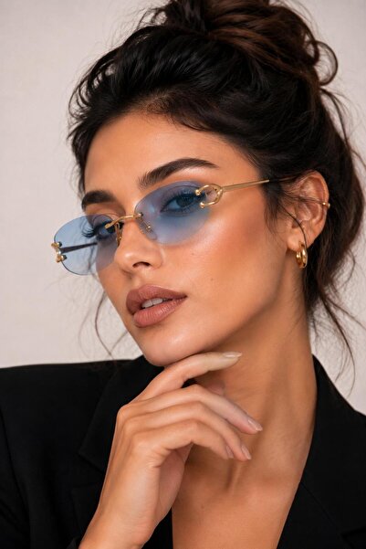 LUPİX Vintage Stil İnce Saplı Oval Mavi Güneş Gözlüğü