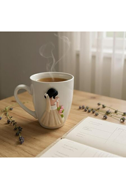 B&D Premium Decorative Ceramic Coffee Mug – Elegant White Floral Ceramic Mug ...