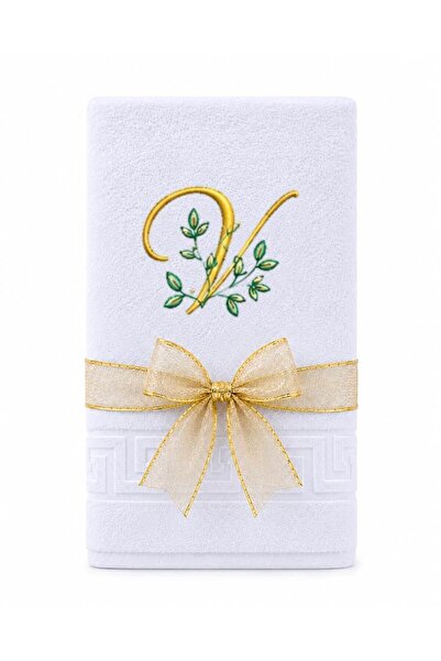 Ingift Prosop Brodat Personalizat cu Initiala V, 100% Bumbac, 50 x 90 cm, 500...