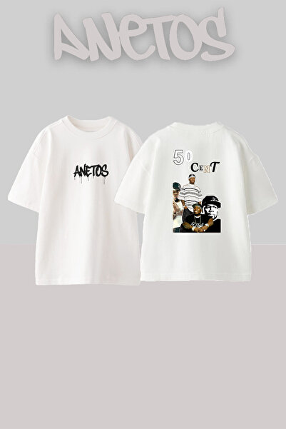 Anetos 50 Cent_10 Design Printed Unisex Oversize White Tshirt