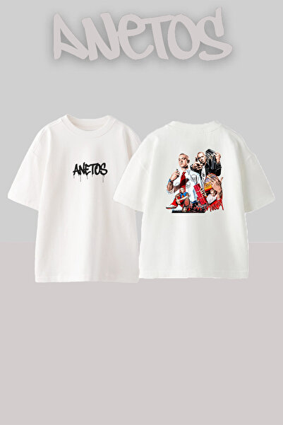 Anetos Λευκό μπλουζάκι Slim Shady_3 με στάμπα σχεδίου, Unisex, Oversize
