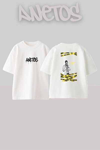 Anetos Central Cee_37 Λευκό μπλουζάκι με στάμπα σχεδίου Unisex Oversize