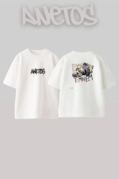 Anetos Eminem_35 Design Printed Unisex Oversize White Tshirt