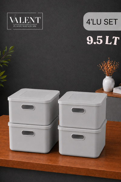 VALENT Nero 9.5 Lt 4'lü Çok Amaçlı Kapaklı Organizer Kutu Makyaj Banyo Mutfak...