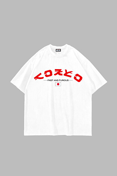 Sekizbiraltı Tokyo Fast and Furious Printed White Oversize Tshirt