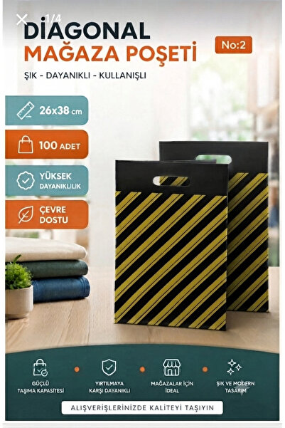 MTA Takviyeli Poşet 2 No 26x38 100 Adet Diagonel Çizgili Siyah