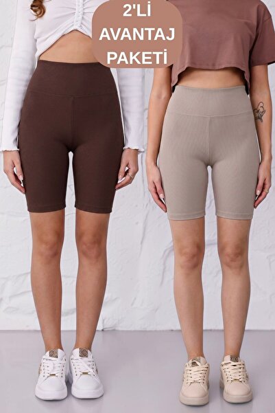 Mijja 2-Pack Women's No-Show Extra Flexible High Waist Biker Ribbed Shorts Le...