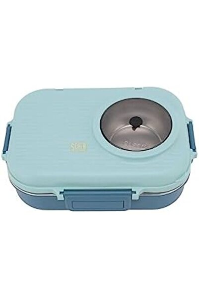 ByErdem Bento 1100ml Lunchbox Single Layer Steel Lunch Box with Bowl (Turquoi...