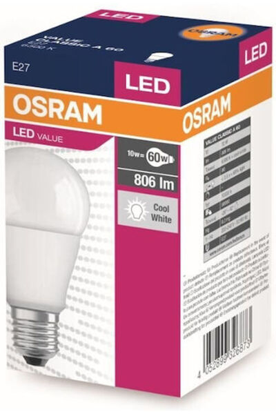 Osram Bec LED pentru soclu E27 și formă A60 Alb rece