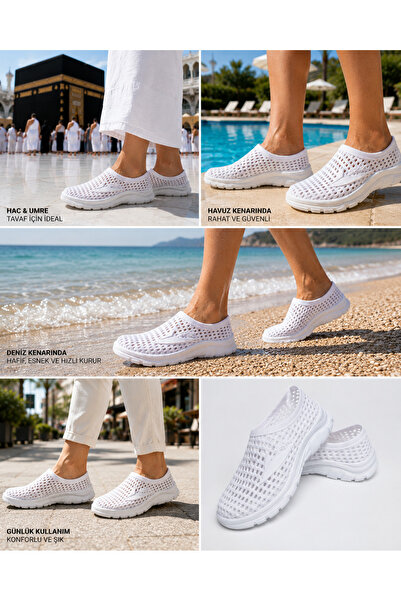 Sport Beyaz Unisex Deniz Ayakkabısı | Plaj, Havuz, Hac ve Umre İçin Hafif Fil...