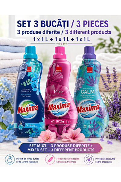 Sano Set 3 x Balsam de baie Maxima Blue Blossom + Musk + Moments of Calm, 1 L...
