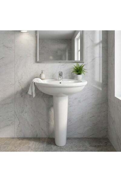 Danube Home حوض غسيل سان ريمو مع قاعدة نصفية أبيض 70×54 E748001 و E749201