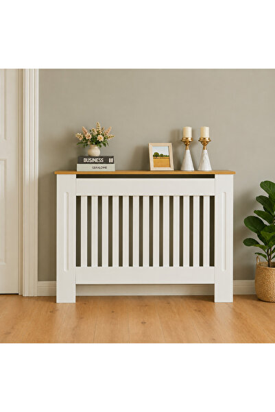 MAPROFI Masca pentru Calorifer, Model-L 132x19x82cm, MDF Vopsit de 21 mm, Friendly pentru Casa Birou, Maro/Alb
