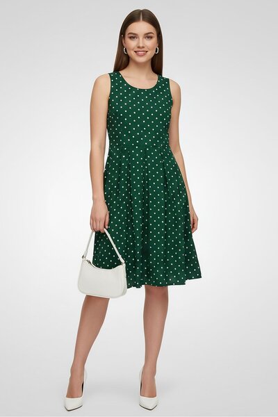 Willow & Whistle Women Polka Dot Midi Casual Dress, Green