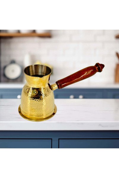Al Athar Arts Turkish Coffee Maker Brass With Hammer Work(H:3''W:2.5''Capacity:200ML)