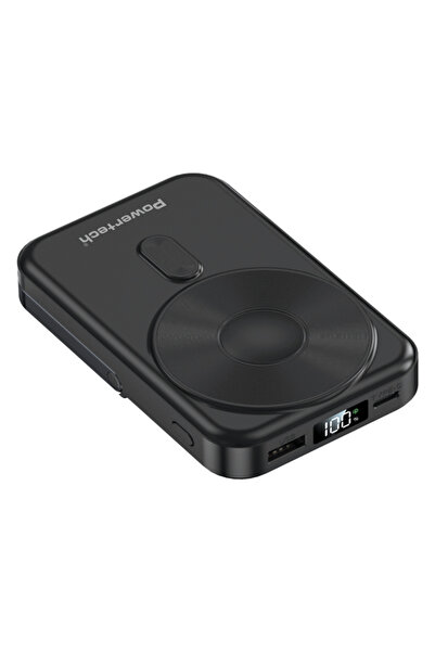 POWERTECH power bank με οθόνη PT-1416, 10000mah, magnetic wireless, 22.5W, μαύρο