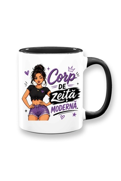 OEM Cană cu mesaj amuzant: "Corp de Zeiță Modernă", albă cu interior negru, 3...
