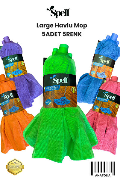 Spell Büyük Boy Havlu Mop (LARGE Yedek Mop Ucu | İthal Kumaş | 5 Adet 5 Renk