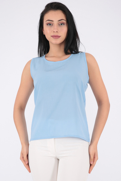 FIRST STYLE Elegant Sky Blue Turkish Blouse