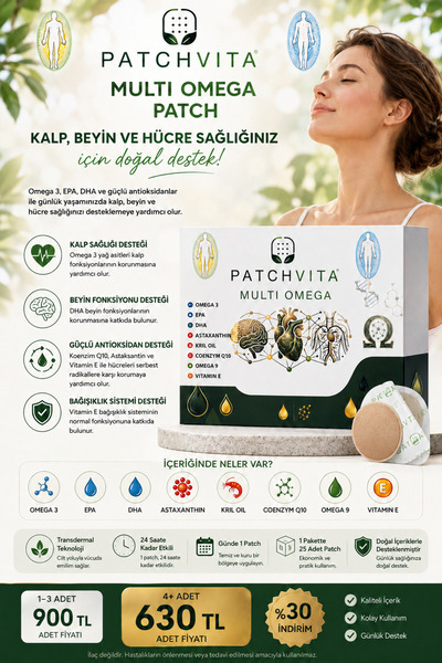 Patchvita Multi Omega Patch-Omega 3 EPA DHA Vitamin E ve CoQ10 Destek Bandı T...