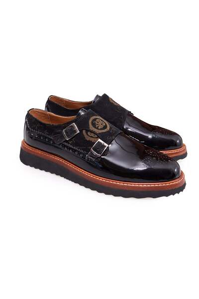 FRANCO CALVANI Black Color Laceless Genuine Patent Leather Men's Shoes