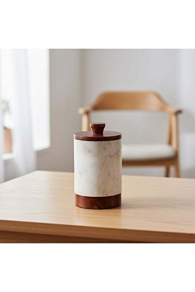 Danube Home Loretta Marble & Wood Storage Jar - 10x10x17cm | Stylish Food Sto...