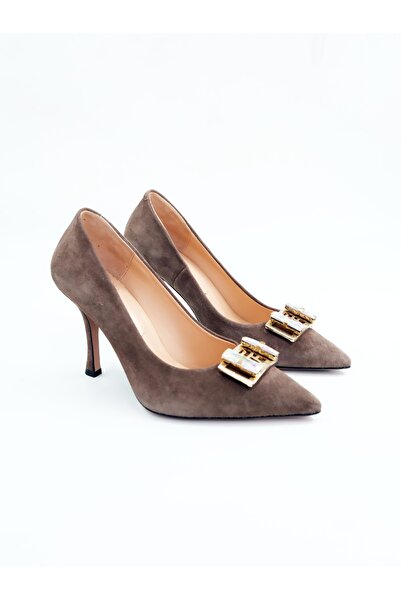 Tenau Women's Genuine Leather Heeled Shoes Mink Suede