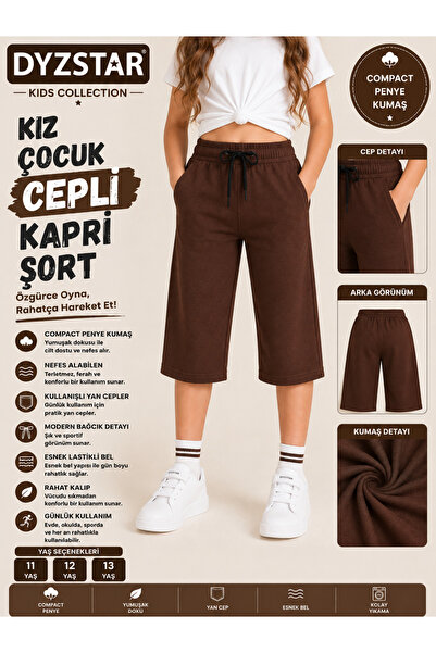 DYZSTAR Girl's Pocket Capri Shorts Brown Compact Combed Cotton Comfortable Fi...