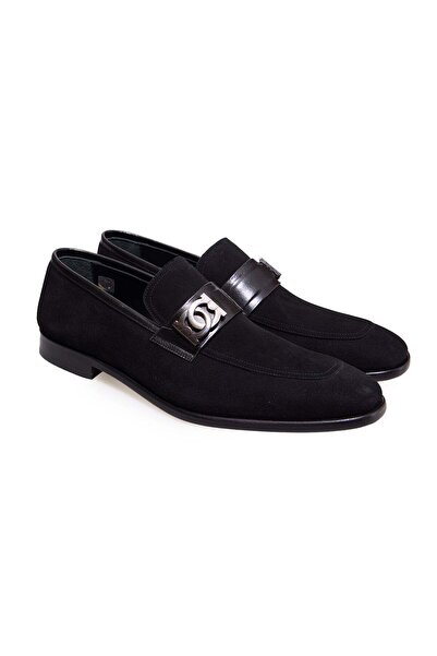 FRANCO CALVANI Black Color Laceless Genuine Leather Suede Men's Shoes