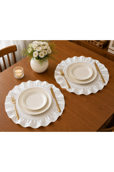 ŞAH TEXTILE DESIGN Βαμβακερό βολάν με σατέν δαντέλα στη μέση, αμερικάνικο σετ...