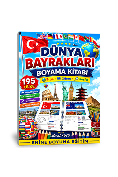 Enine Boyuna Eğitim كتاب تلوين أعلام العالم - ارسم-تعلم-اكتشف