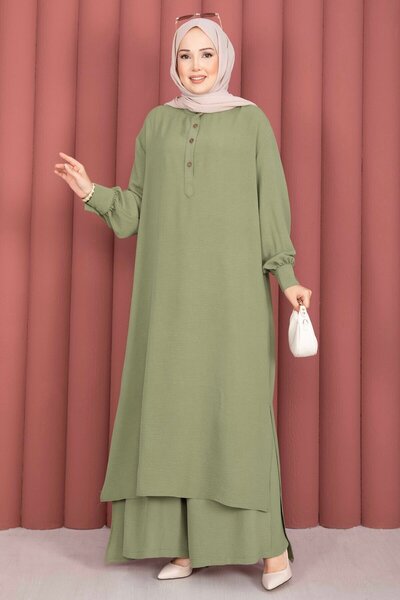 EBRUTESETTÜR Costum dublu Hijab lung cu jumătate de nasture, verde măsliniu