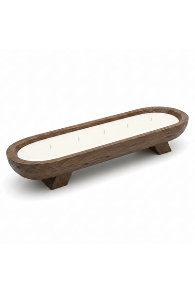 AKDC Rustic Wooden Dough Bowl Candle | Oval Centerpiece Candle in Dark Wood B...