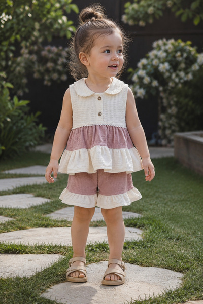Babyhola Layered 100% Cotton Girls' Summer Shorts Set 2403