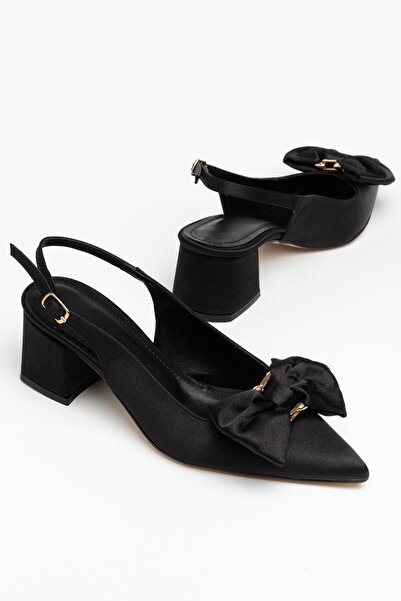 Moda Eleysa Ellie Women's Black Satin Buckle Casual Classic Heeled Shoes