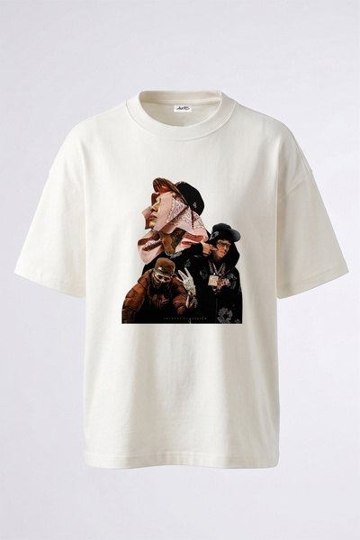 Anetos Λευκό μπλουζάκι Central Cee_32 με στάμπα σχεδίου, unisex, oversize