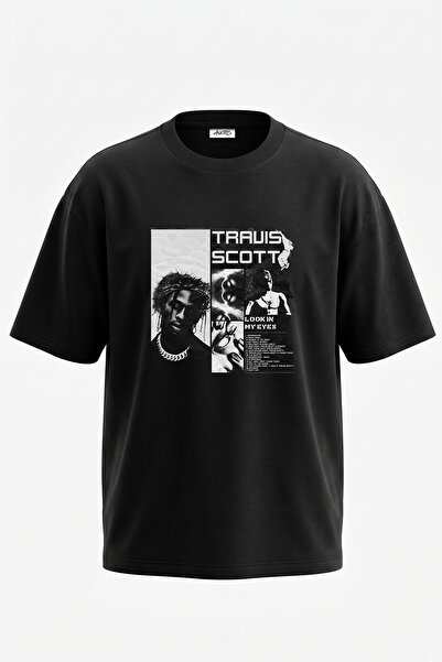 Anetos Travis Scott_68 dizajn, štampana unisex majica oversize crne boje