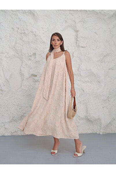 Paw Garage Women's Elowa Linen Floral Pattern Effect Scarf Midi Dress