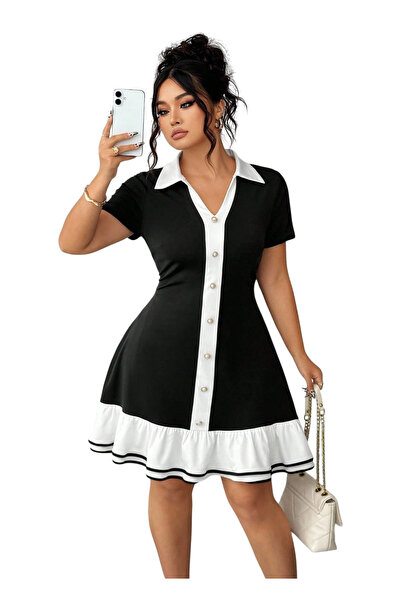 OEM Rochie mini cu decolteu in V, alb-negru, marimea 1XL
