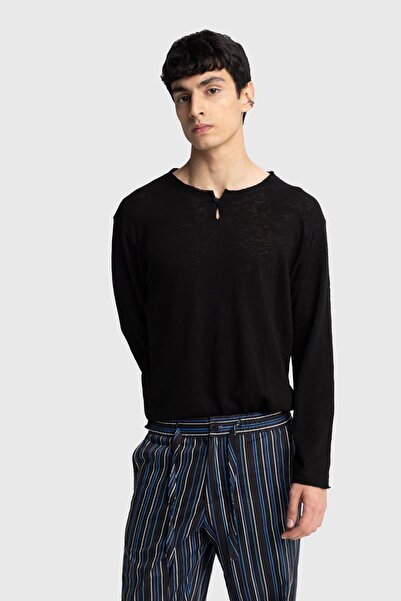 Hiccup GIESTO Tricou Bărbătesc Din Bumbac Cu Guler În V Și Mânecă Lungă